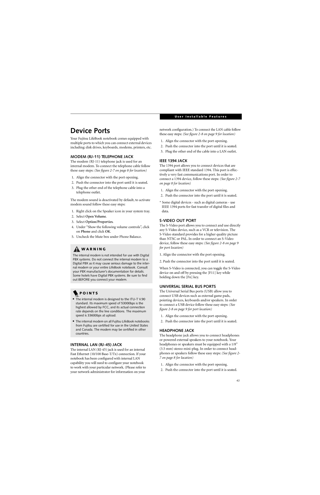 Fujitsu P2000 manual Device Ports 