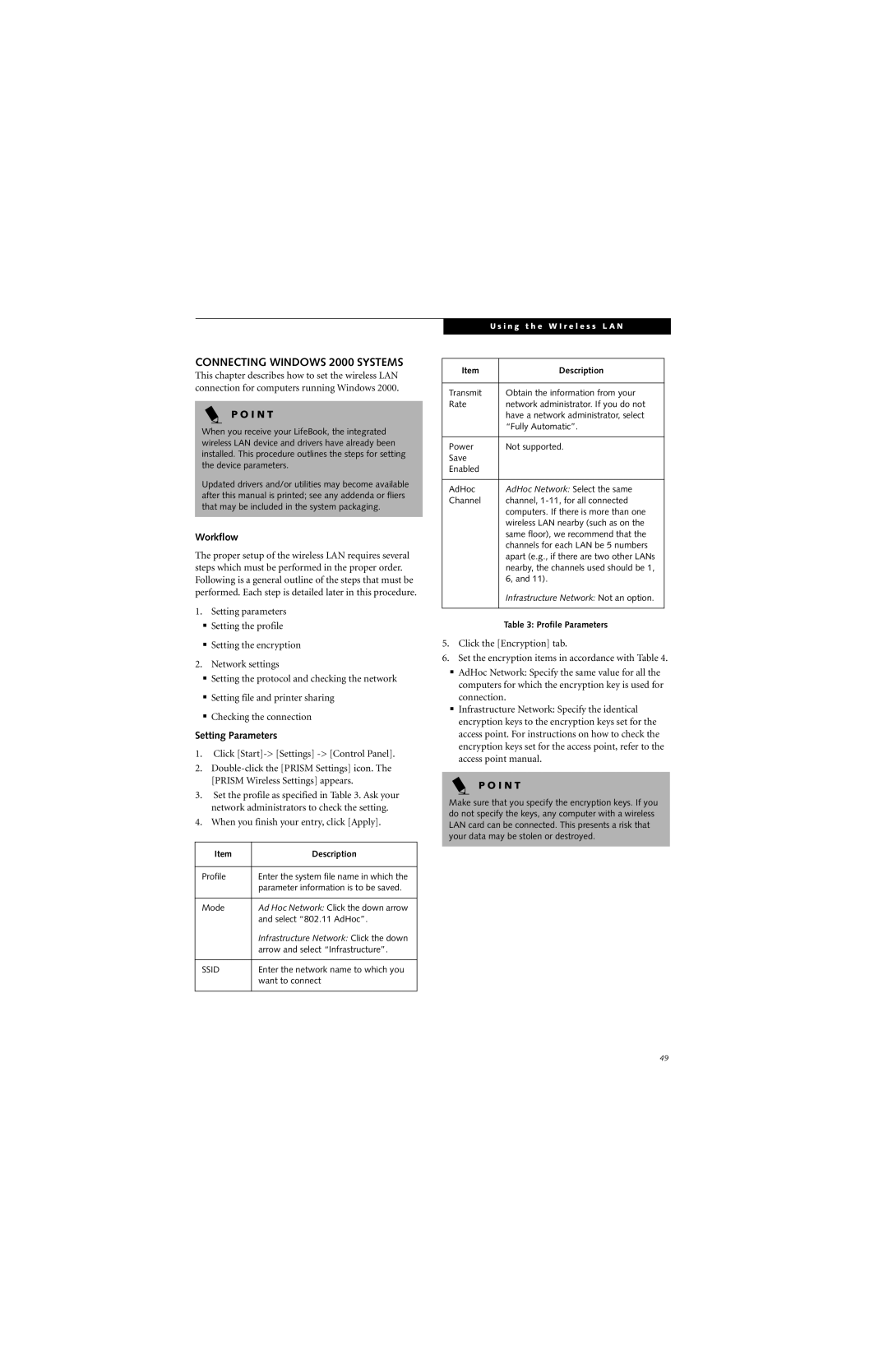 Fujitsu P2000 manual Connecting Windows 2000 Systems, Workflow, Setting Parameters 