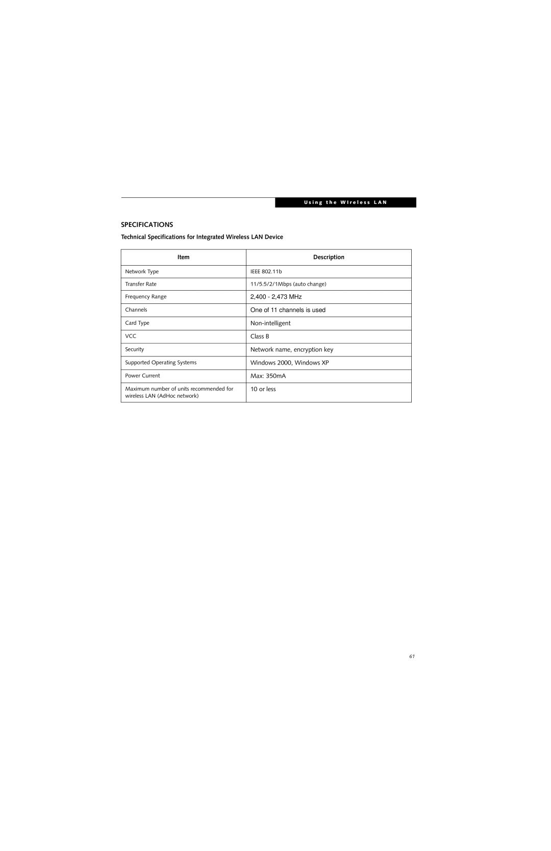 Fujitsu P2000 manual Specifications 