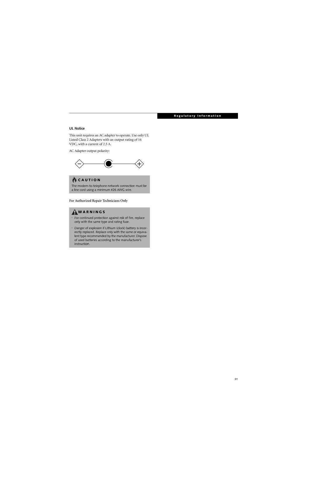 Fujitsu P2000 manual UL Notice, For Authorized Repair Technicians Only 