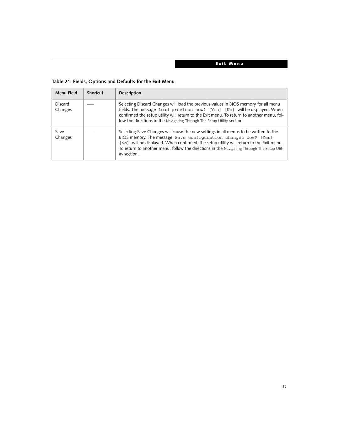 Fujitsu P2110 manual Bios memory. The message Save configuration changes now? Yes 