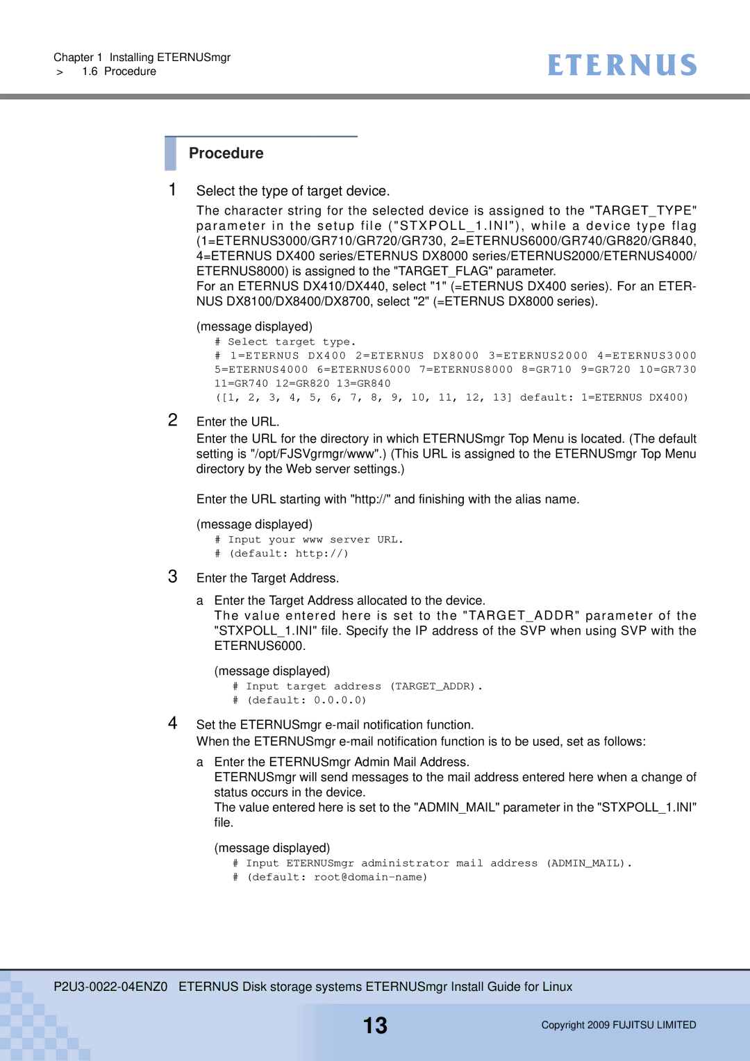 Fujitsu P2U3-0022-04ENZ0 manual Select the type of target device 