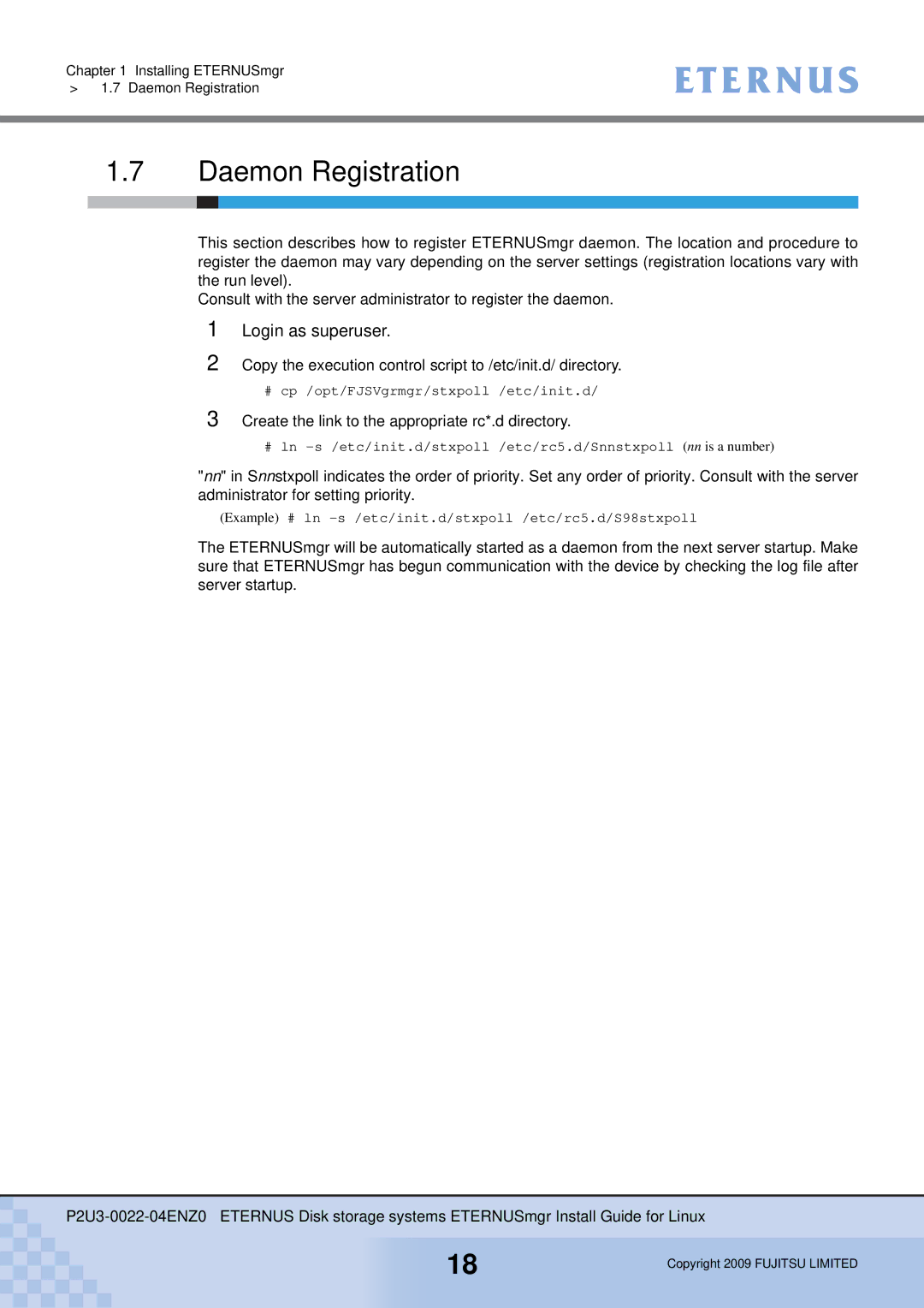 Fujitsu P2U3-0022-04ENZ0 manual Daemon Registration, Login as superuser 