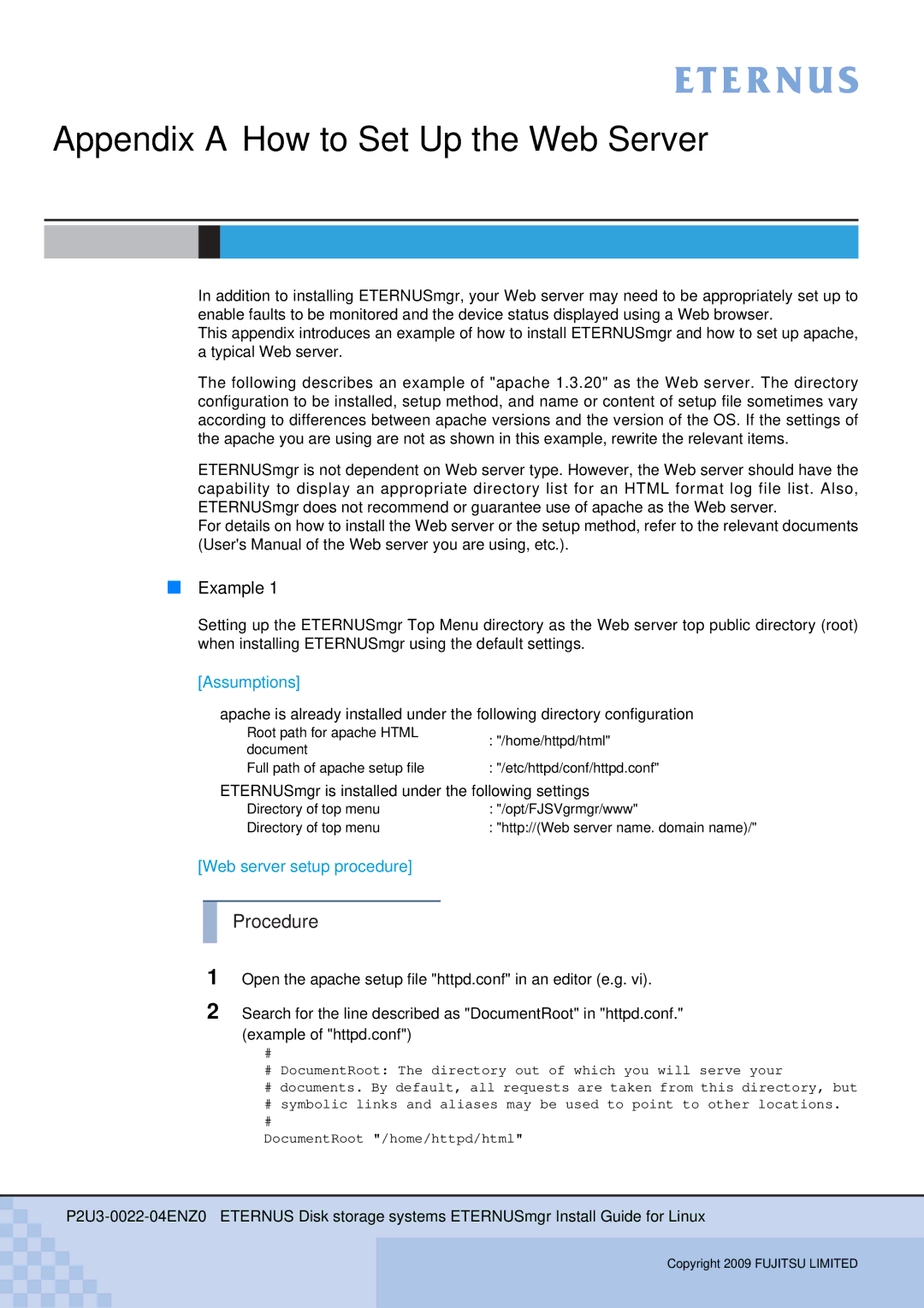 Fujitsu P2U3-0022-04ENZ0 manual Appendix a How to Set Up the Web Server, Example 