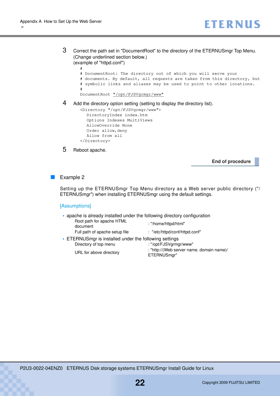 Fujitsu P2U3-0022-04ENZ0 manual Reboot apache 