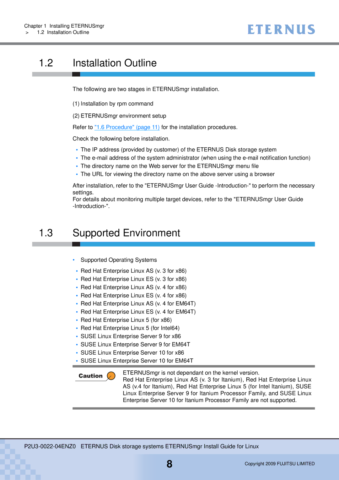 Fujitsu P2U3-0022-04ENZ0 manual Installation Outline, Supported Environment 