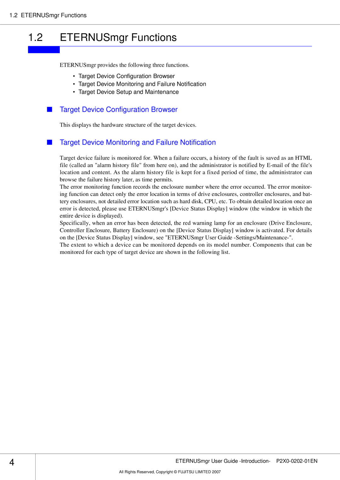 Fujitsu P2X0-0202-01EN manual ETERNUSmgr Functions, Target Device Configuration Browser 