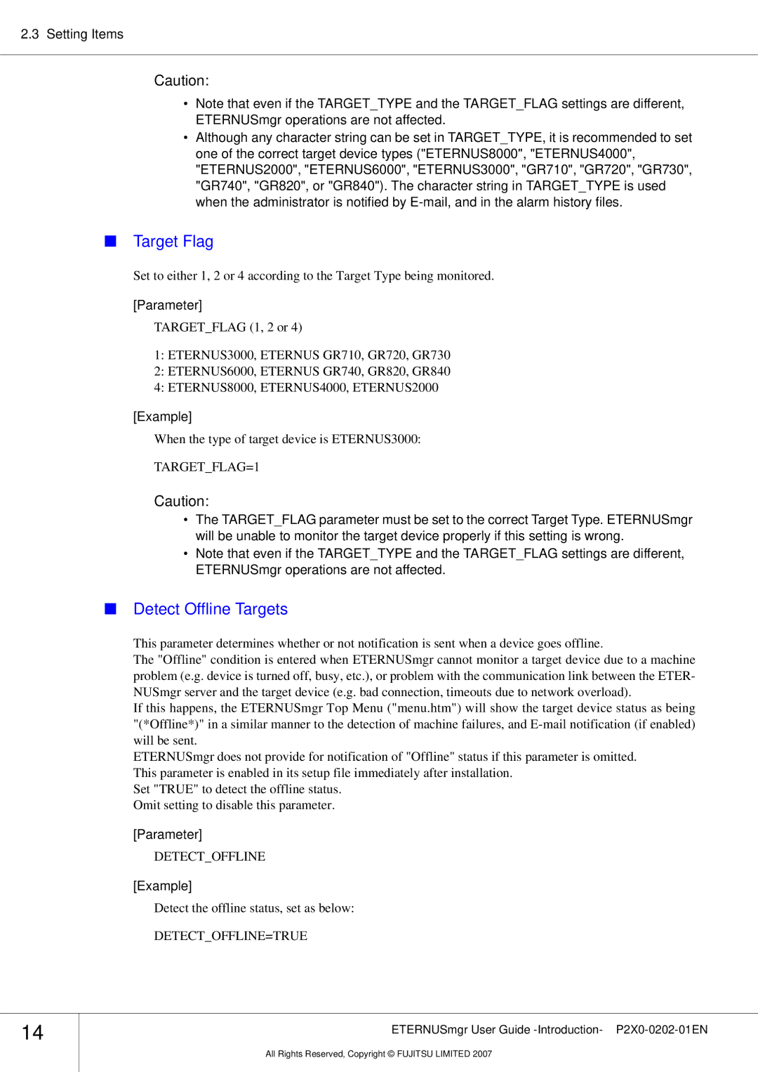 Fujitsu P2X0-0202-01EN manual Target Flag, Detect Offline Targets 