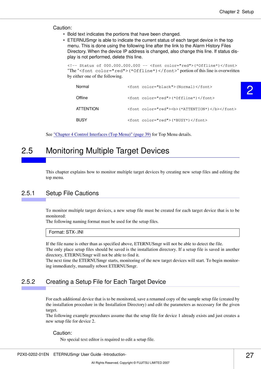 Fujitsu P2X0-0202-01EN manual Monitoring Multiple Target Devices, Setup File Cautions, Format STX-.INI 