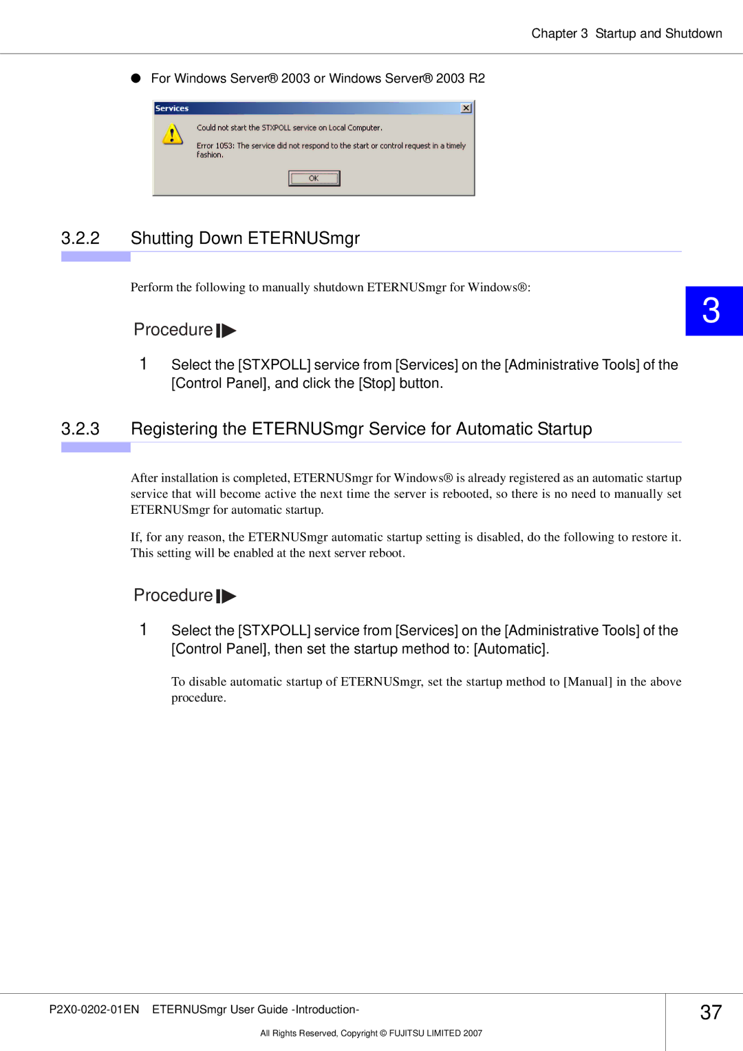 Fujitsu P2X0-0202-01EN manual Shutting Down ETERNUSmgr, Registering the ETERNUSmgr Service for Automatic Startup 