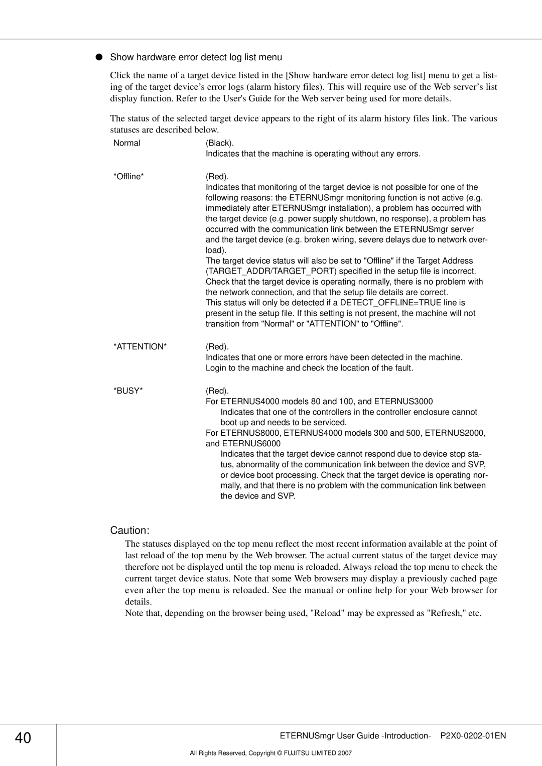 Fujitsu P2X0-0202-01EN manual Show hardware error detect log list menu, ETERNUS6000 