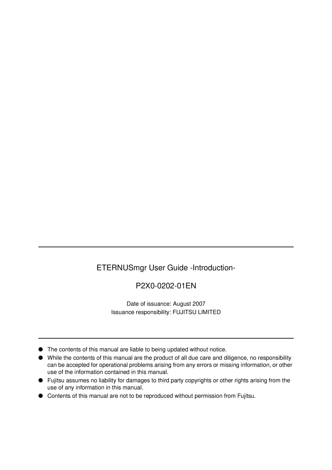 Fujitsu manual ETERNUSmgr User Guide -Introduction P2X0-0202-01EN 