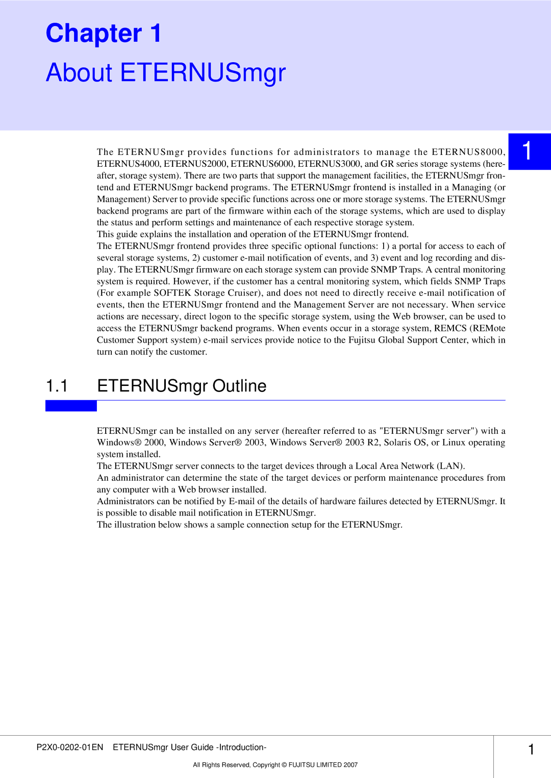 Fujitsu P2X0-0202-01EN manual About ETERNUSmgr, ETERNUSmgr Outline 