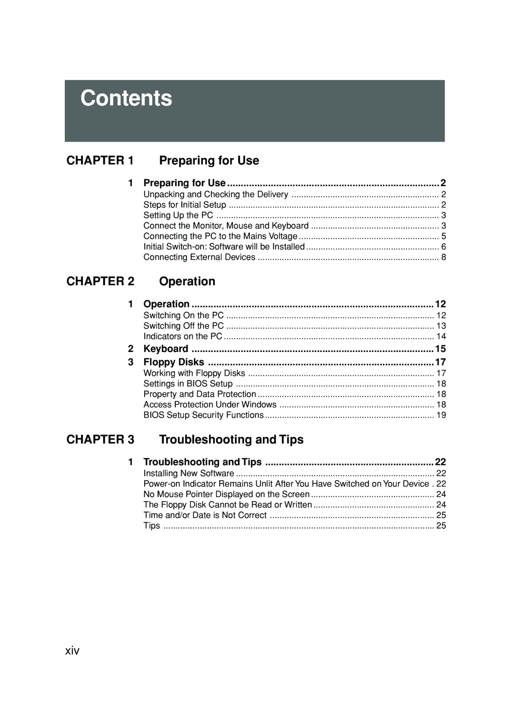 Fujitsu P300 user manual Contents 