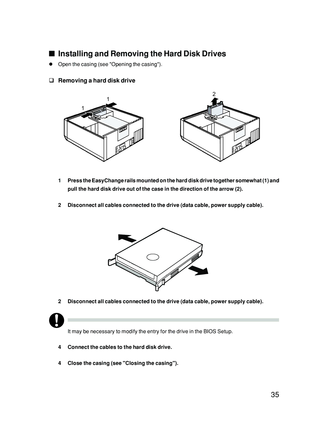 Fujitsu P300 user manual Installing and Removing the Hard Disk Drives, Removing a hard disk drive 