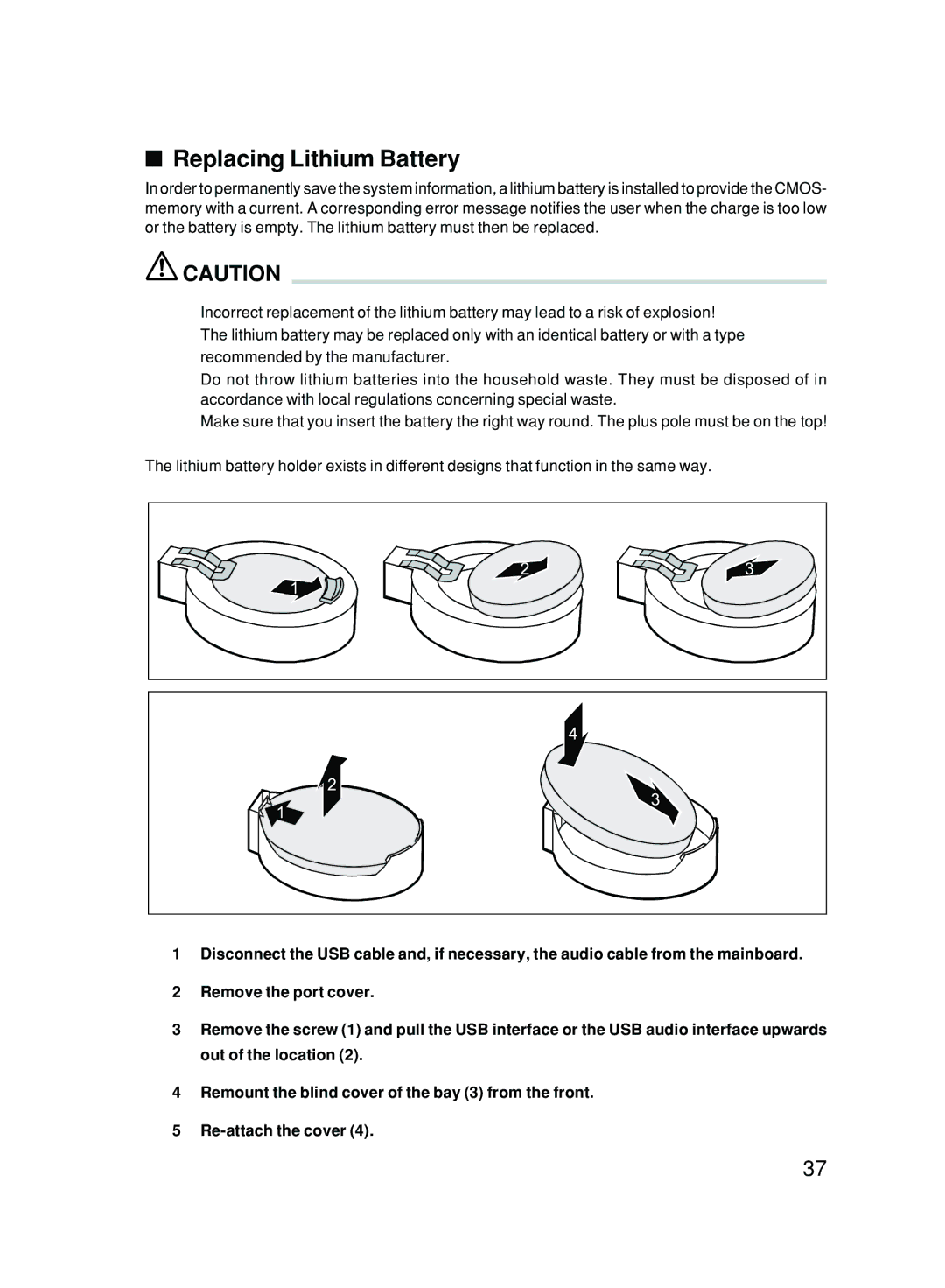 Fujitsu P300 user manual Replacing Lithium Battery 