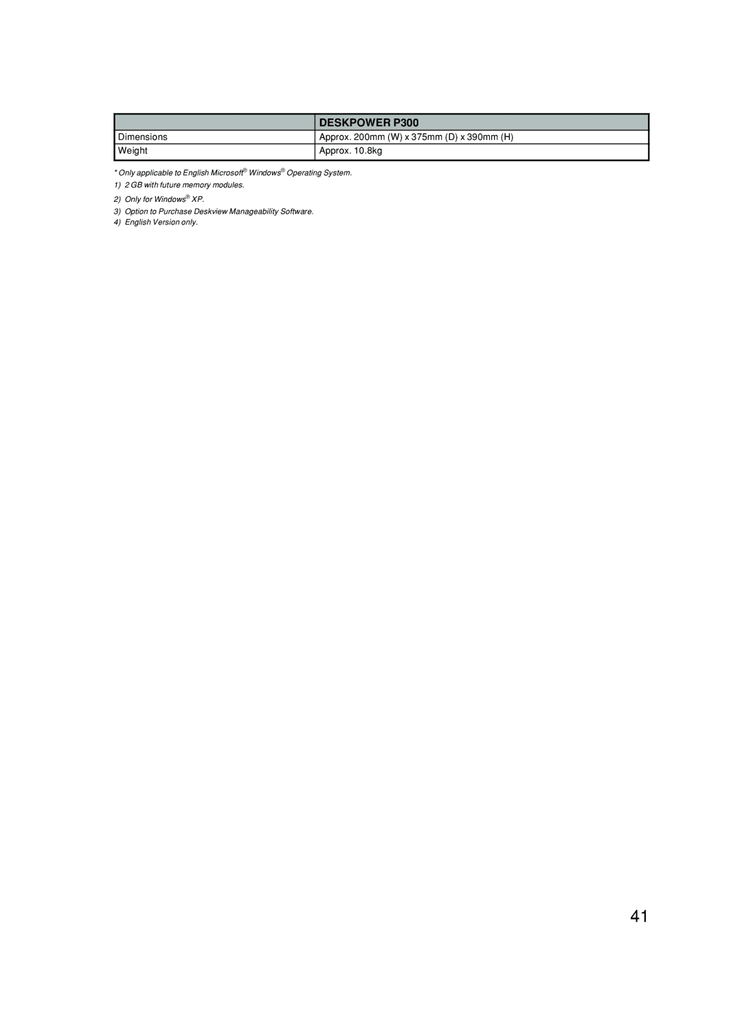 Fujitsu P300 user manual Dimensions Weight 