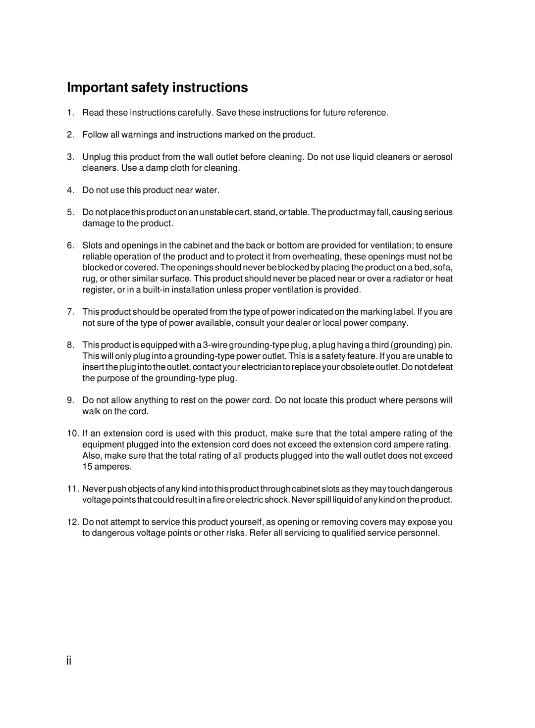 Fujitsu P310, P301 user manual Important safety instructions 