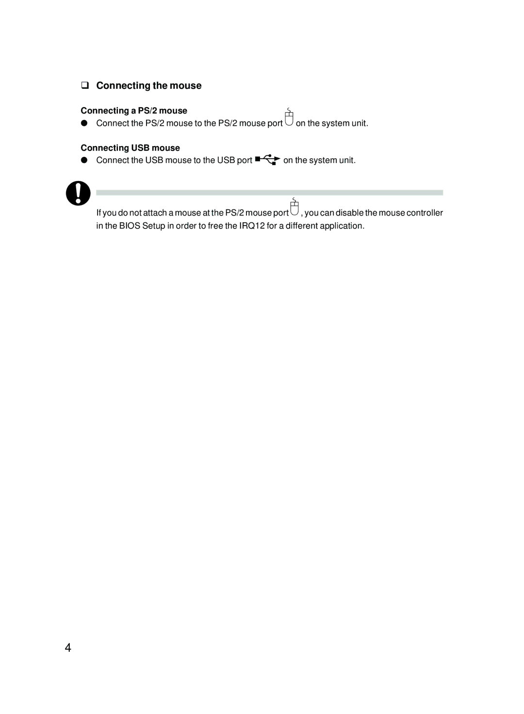 Fujitsu P310, P301 user manual Connecting the mouse, Connecting a PS/2 mouse, Connecting USB mouse 