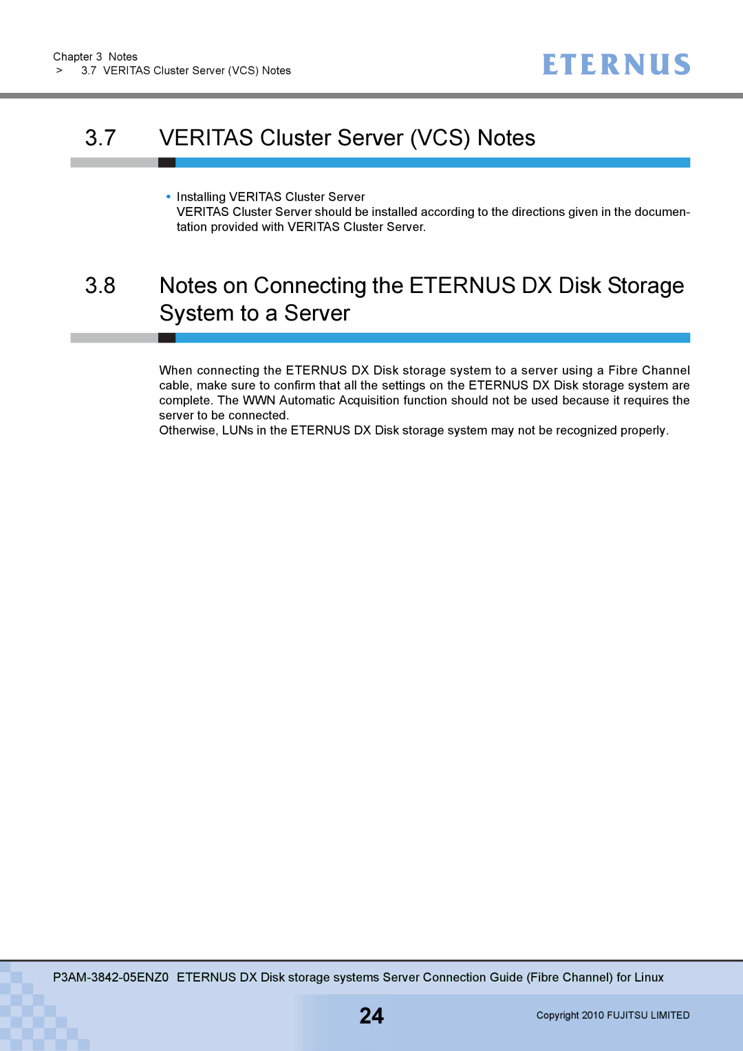 Fujitsu P3AM-3842-05ENZ0 manual Veritas Cluster Server VCS Notes 