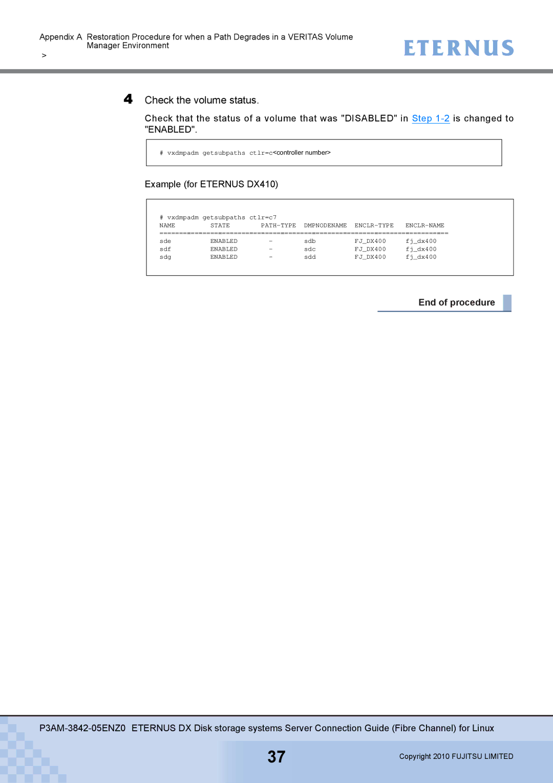 Fujitsu P3AM-3842-05ENZ0 manual Check the volume status 