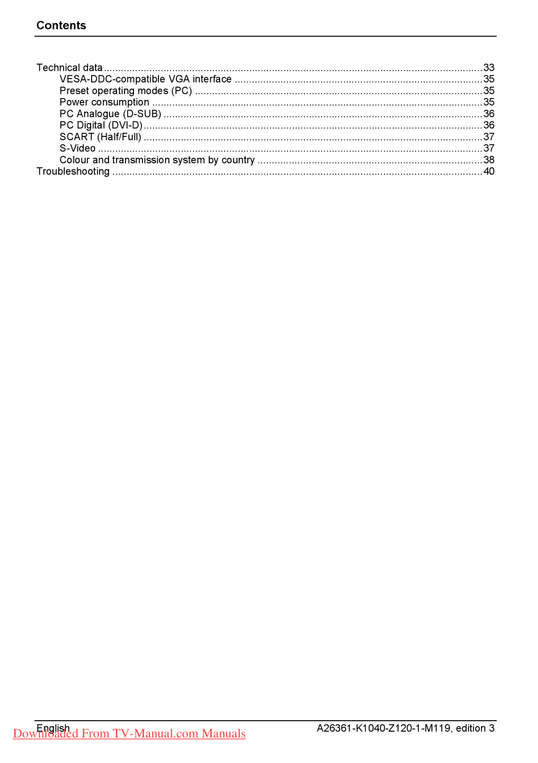 Fujitsu P50-2, P42-2, P42-1A manual Contents 