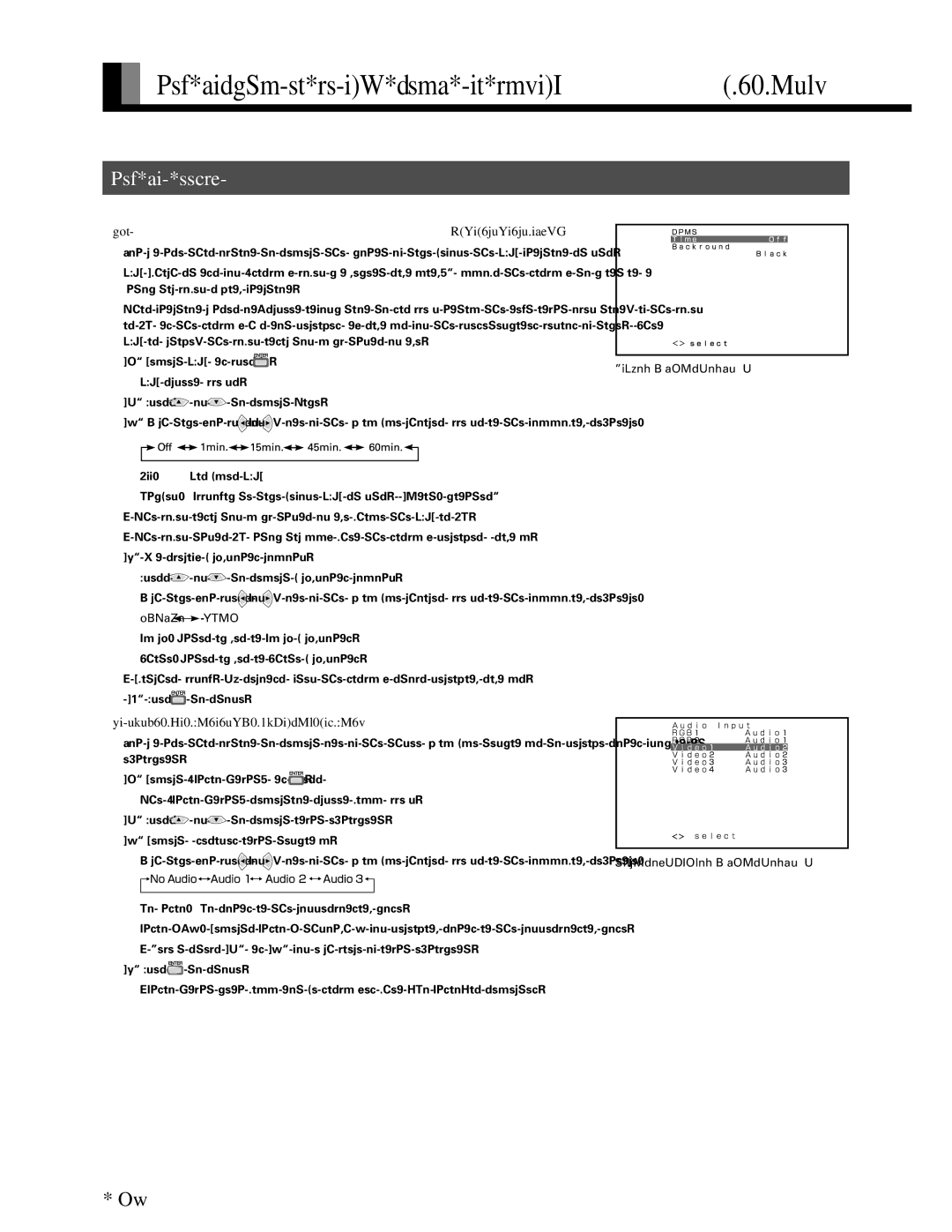 Fujitsu P42VHA20U, P42HHA10A Other Settings, For other then RGB1, Selecting input terminals Audio Input, Black White 