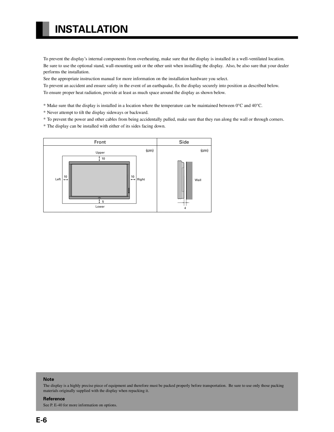 Fujitsu P42VHA20U, P42HHA10A, P42HHA10W, P42VHA10W, P42VHA20A, P42VHA20W Installation, Performs the installation, Reference 