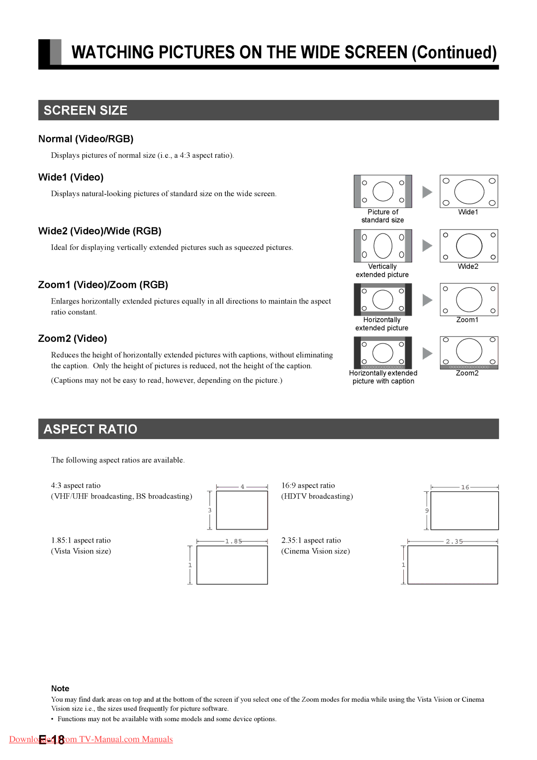 Fujitsu P42HHA40A, P42HHA40W, P42HHA40U, P63XHA40R, P63XHA40W, P63XHA40U, P63XHA40A, P42VHA40U Screen Size, Aspect Ratio 