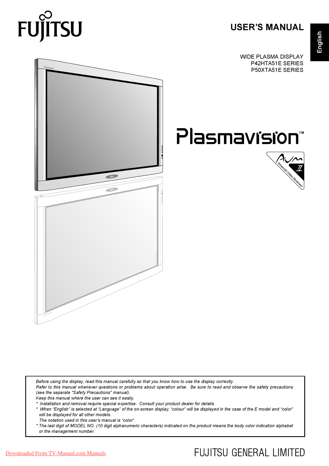 Fujitsu P50XTA51E SERIES, P42HTA51E SERIES user manual USER’S Manual, English 