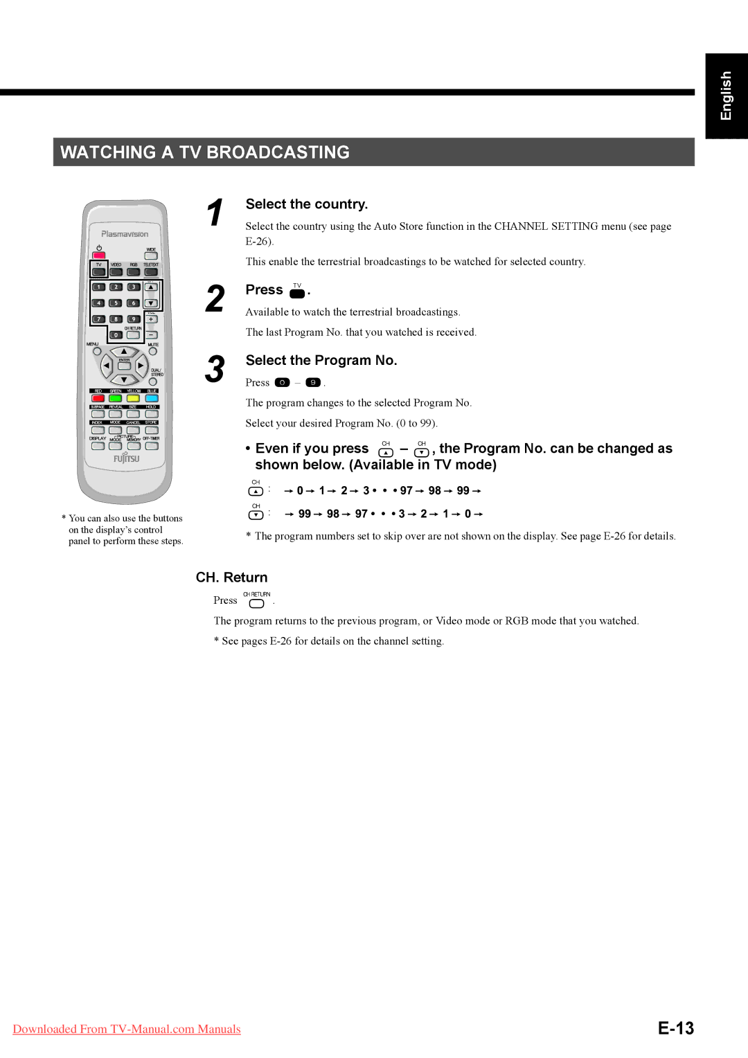 Fujitsu P50XTA51E SERIES, P42HTA51E SERIES user manual Watching a TV Broadcasting, Ês Italiano Français Español Deutsch 