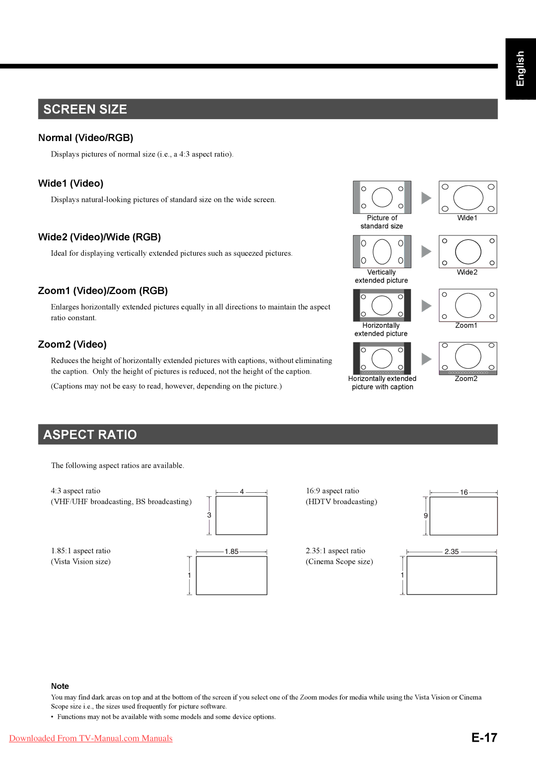 Fujitsu P50XTA51E SERIES, P42HTA51E SERIES user manual Screen Size, Aspect Ratio 