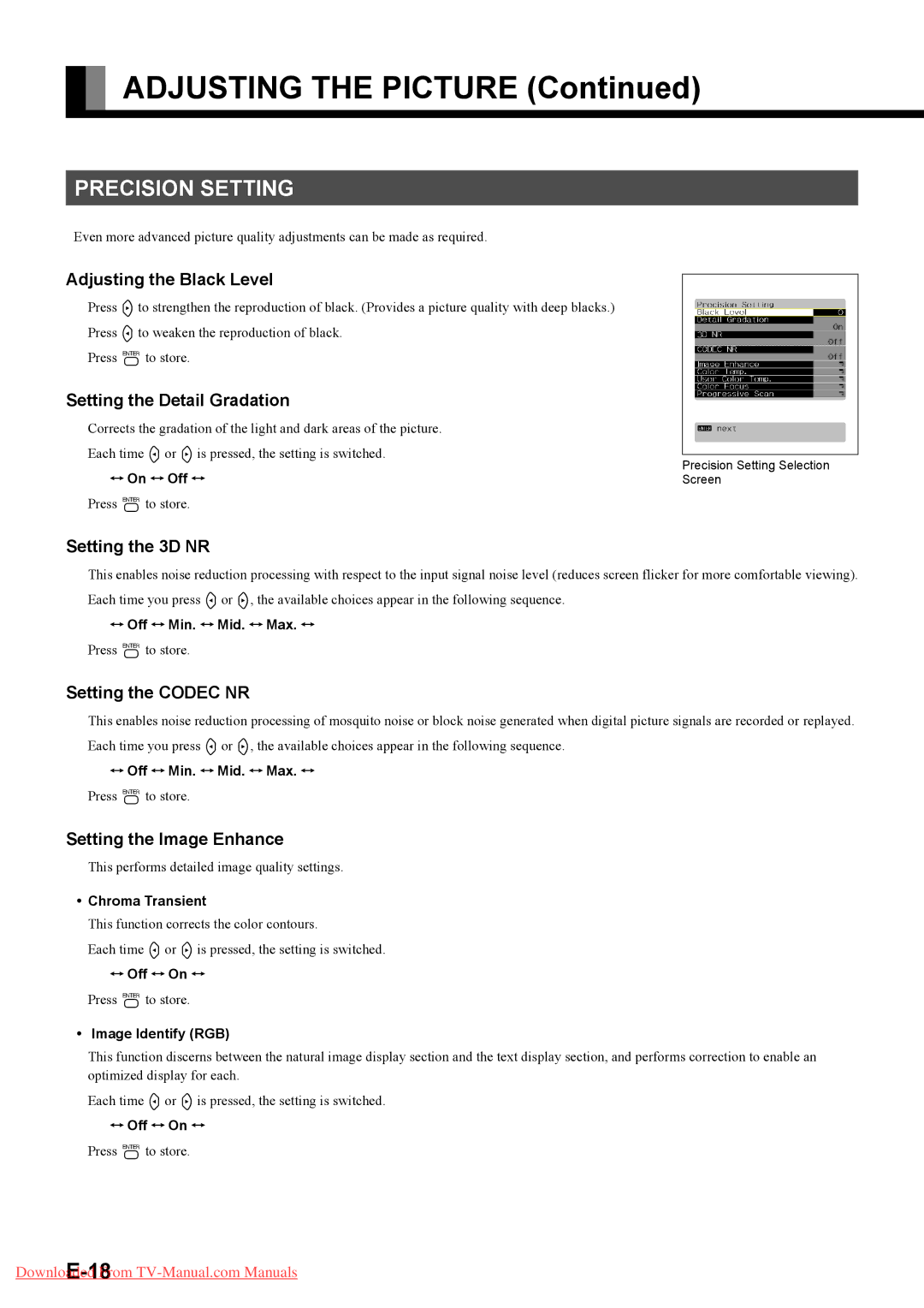 Fujitsu P42XHA58E, P50XHA58E user manual Precision Setting 