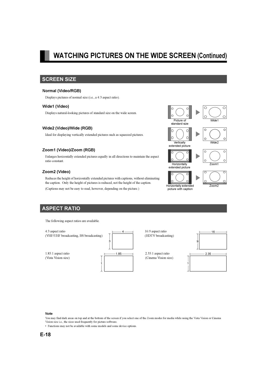 Fujitsu P42XHA58E, P50XHA58E user manual Screen Size, Aspect Ratio 