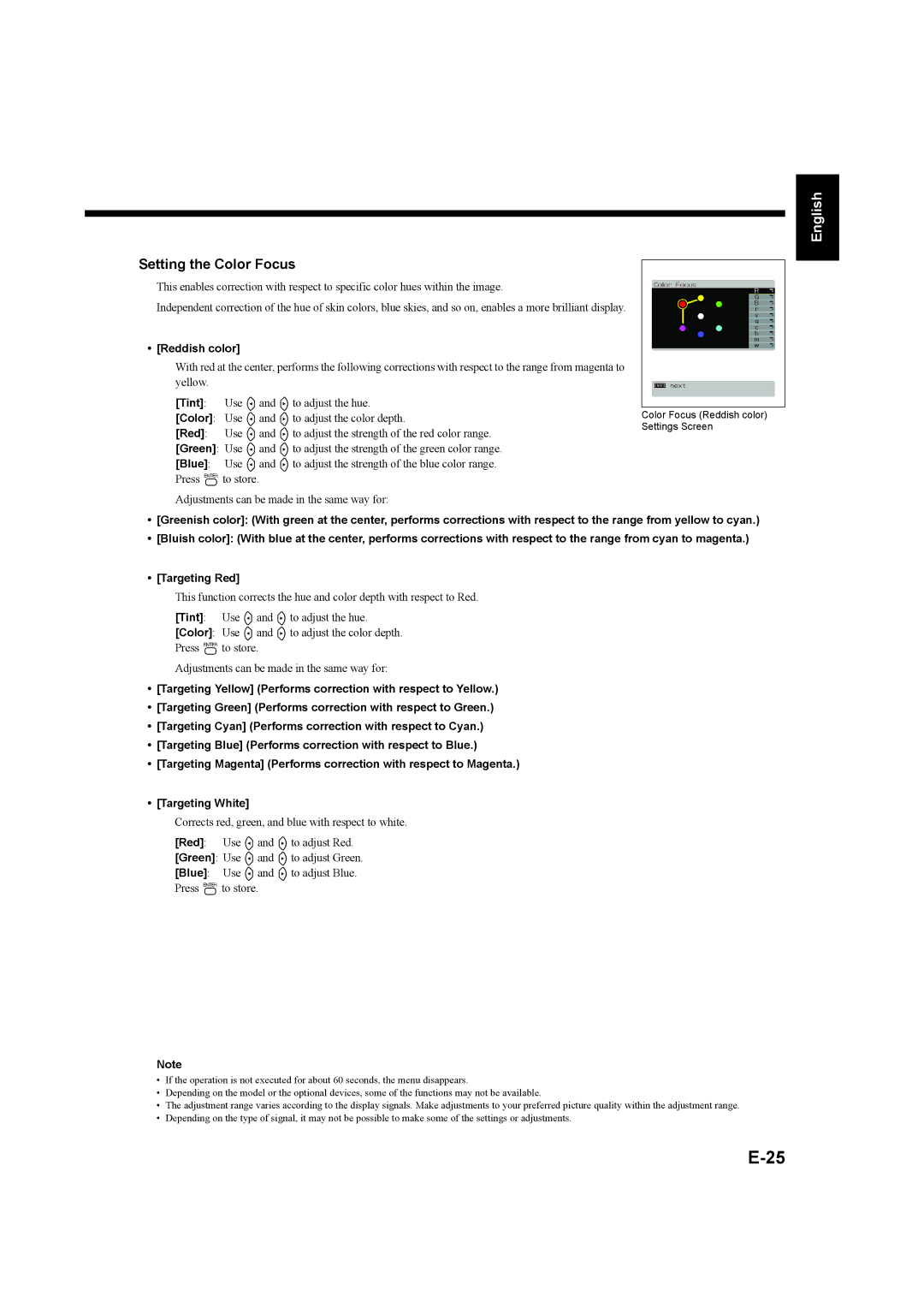 Fujitsu P50XHA58E, P42XHA58E user manual Setting the Color Focus, Reddish color 