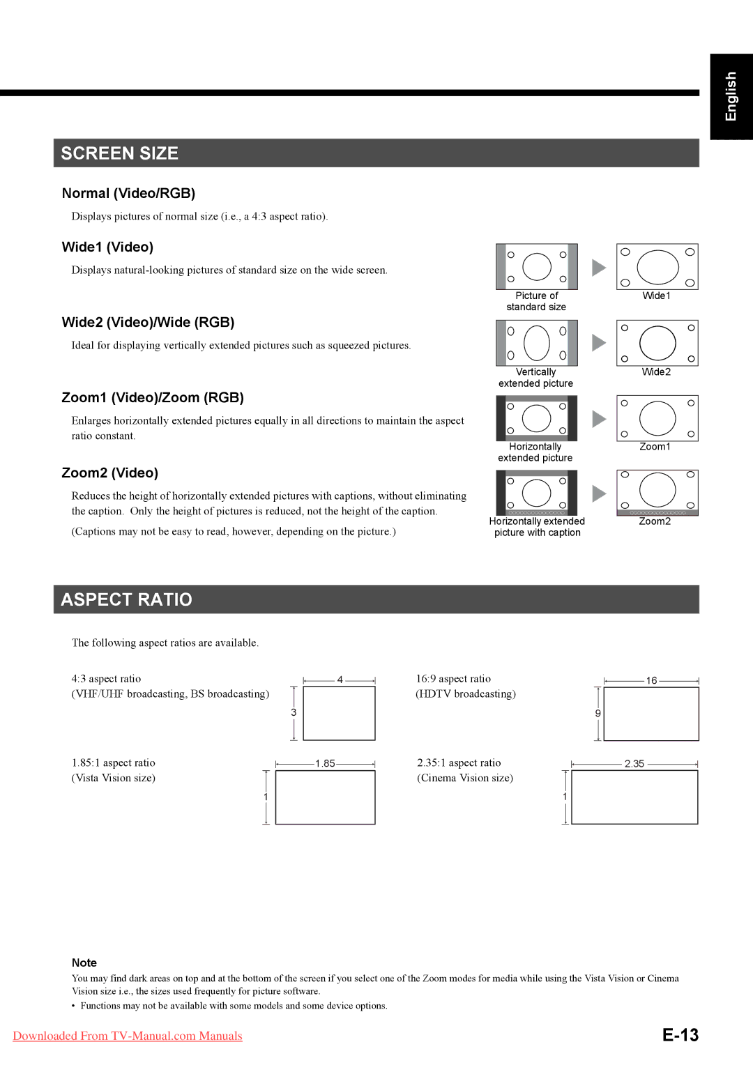 Fujitsu P50XHA58E, P42XHA58E user manual Screen Size, Aspect Ratio 