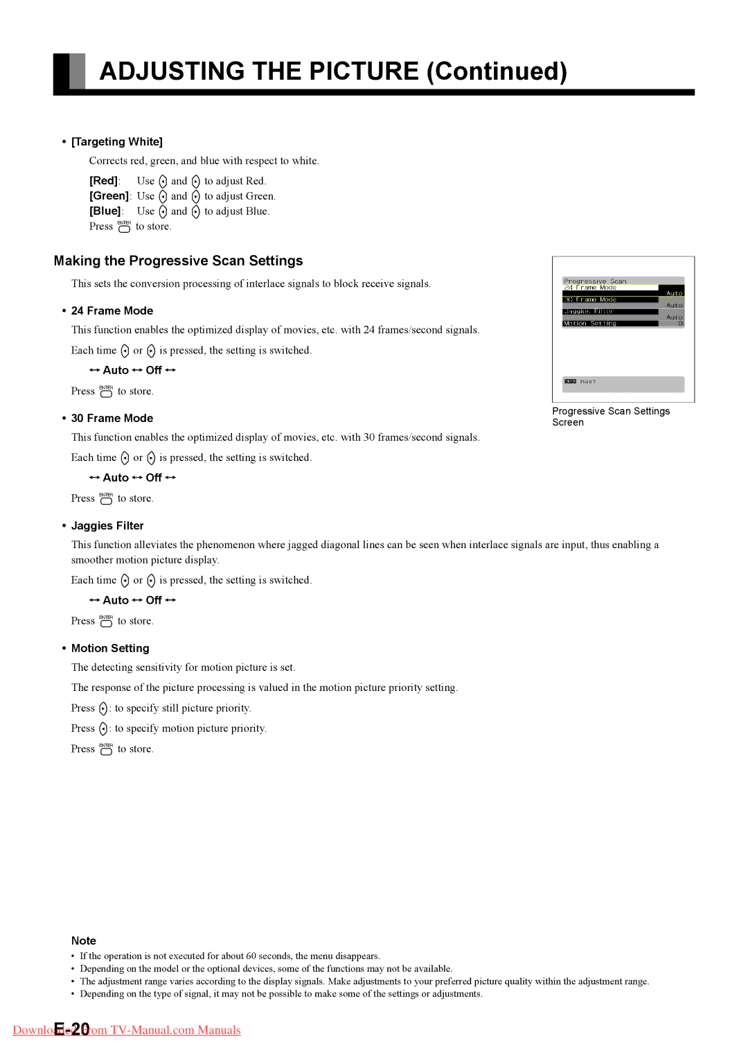 Fujitsu P42XHA58E, P50XHA58E user manual Making the Progressive Scan Settings 