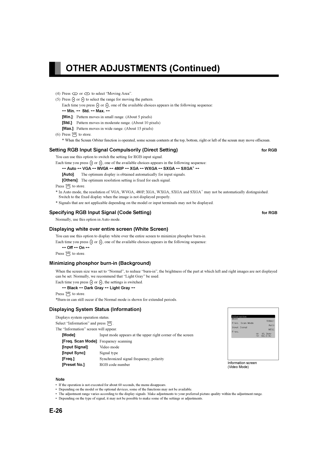 Fujitsu P42XHA58E Series, P50XHA58E Series user manual Setting RGB Input Signal Compulsorily Direct Settingfor RGB 