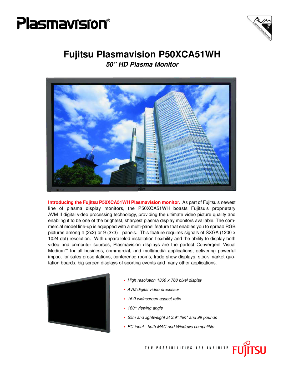 Fujitsu manual Fujitsu Plasmavision P50XCA51WH 