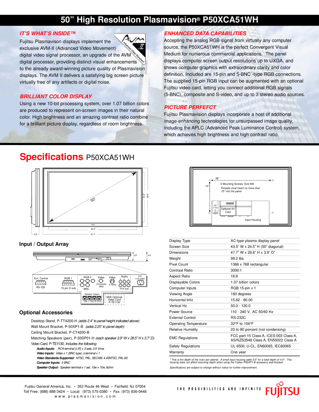 Fujitsu P50XCA51WH manual IT’S WHAT’S Inside, Brilliant Color Display, Enhanced Data Capabilities, Picture Perfefct 