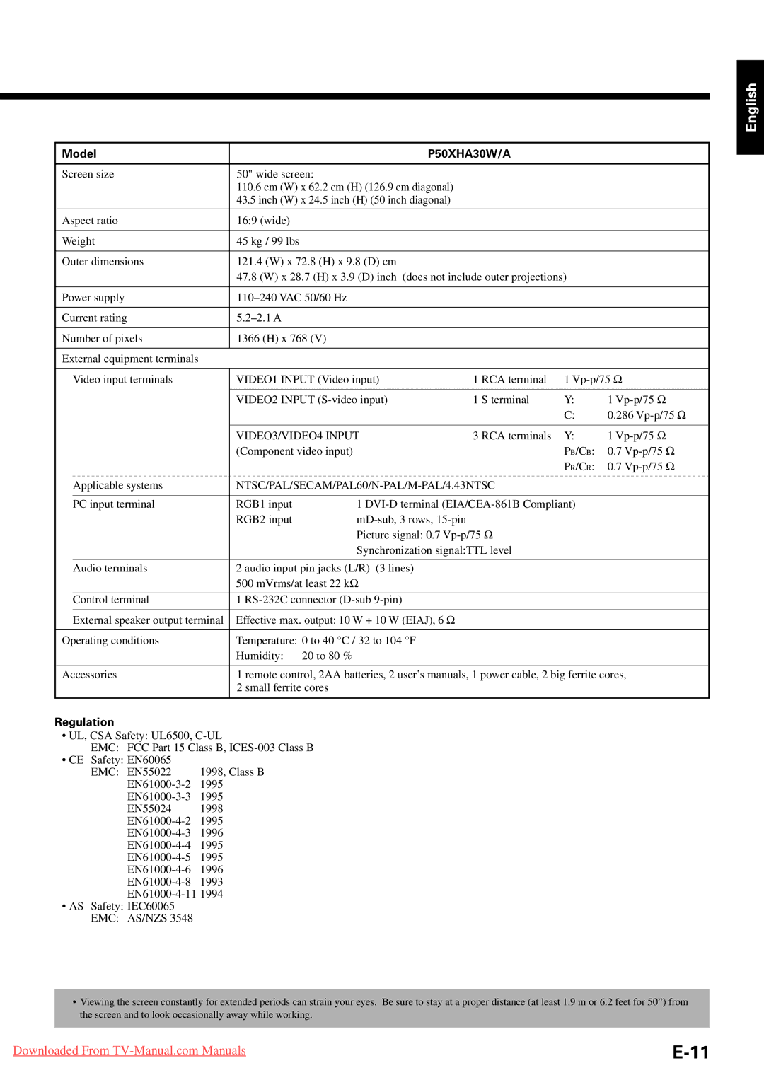 Fujitsu P42HHA30A, P63XHA30W, P50XHA30A, P42VHA31W, P42VHA30W, P42HHA30W, P42VHA30A, P55XHA30W, P63XHA30A, P55XHA30A P50XHA30W/A 