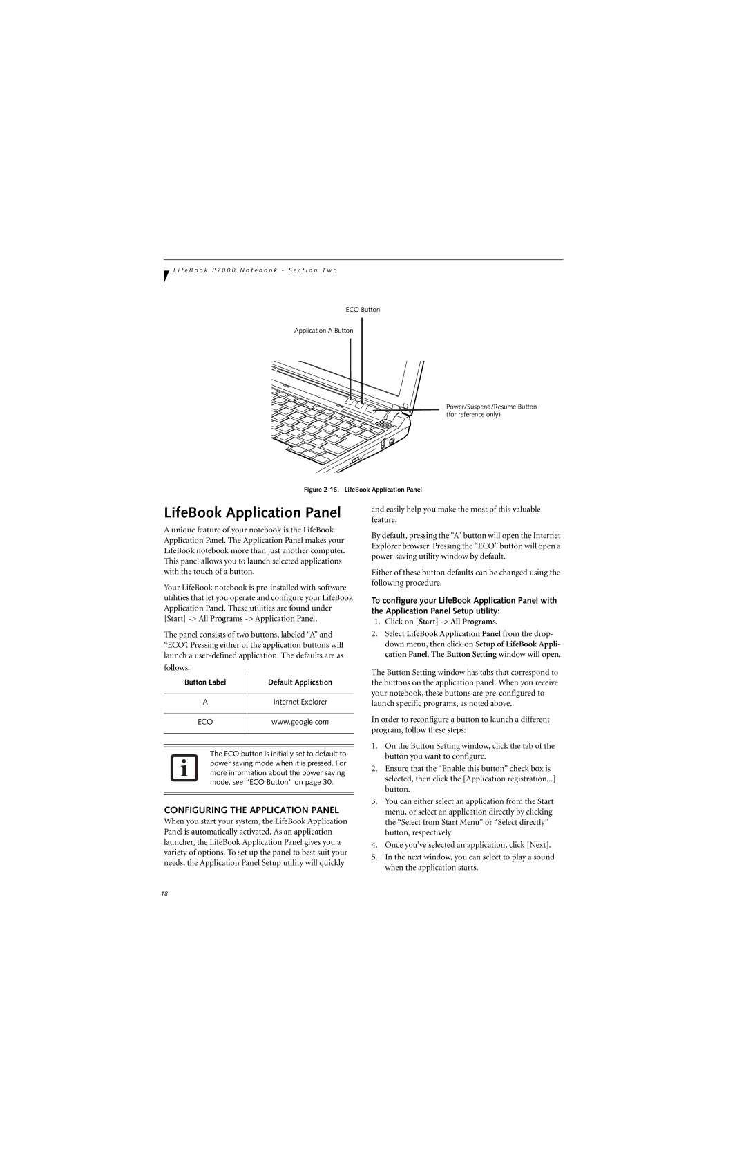 Fujitsu P7230 manual Configuring the Application Panel, Click on Start All Programs 