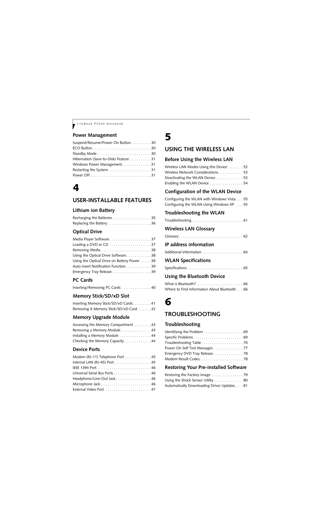 Fujitsu P7230 manual Using the Wireless LAN 