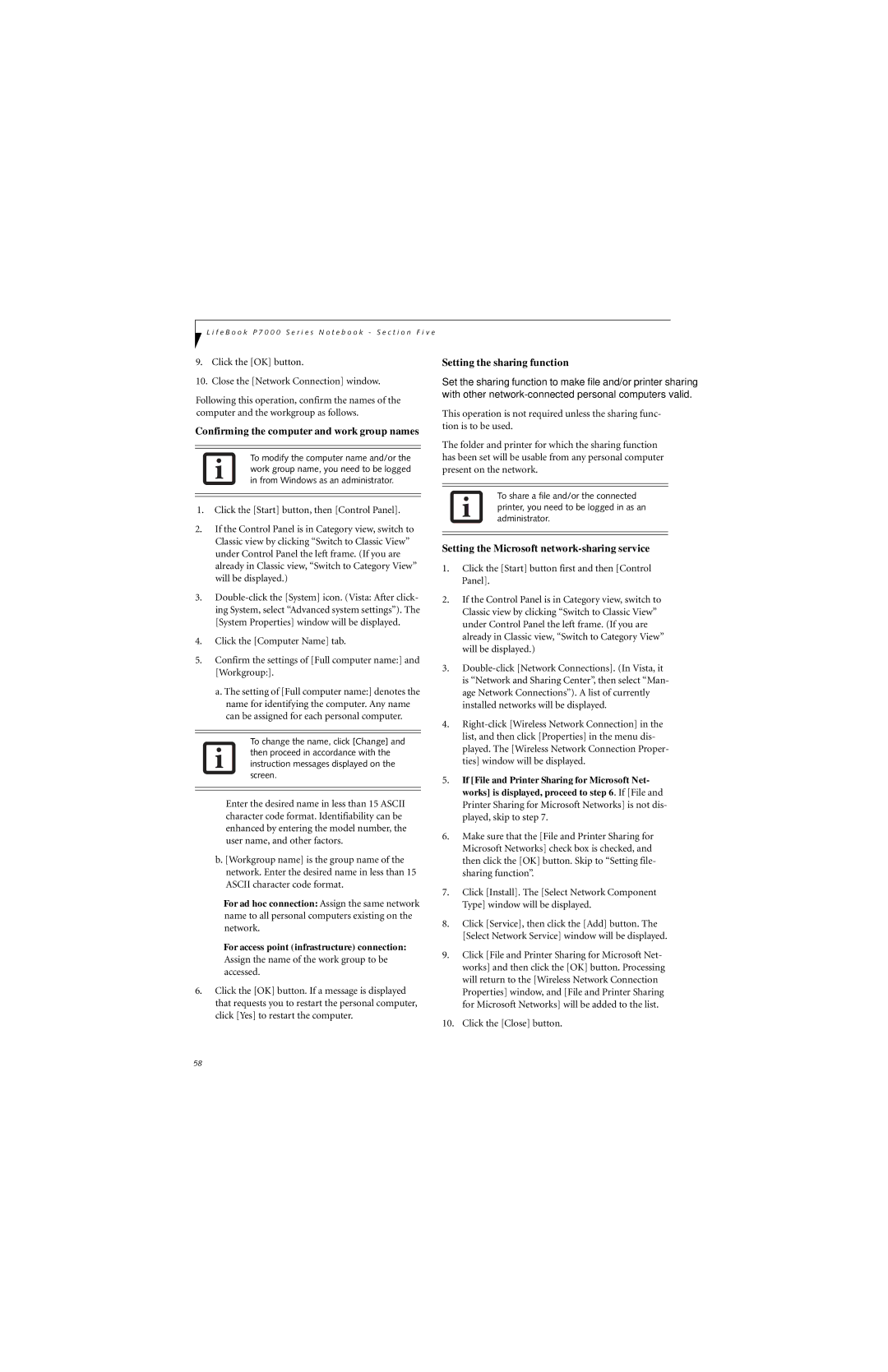 Fujitsu P7230 manual Confirming the computer and work group names 