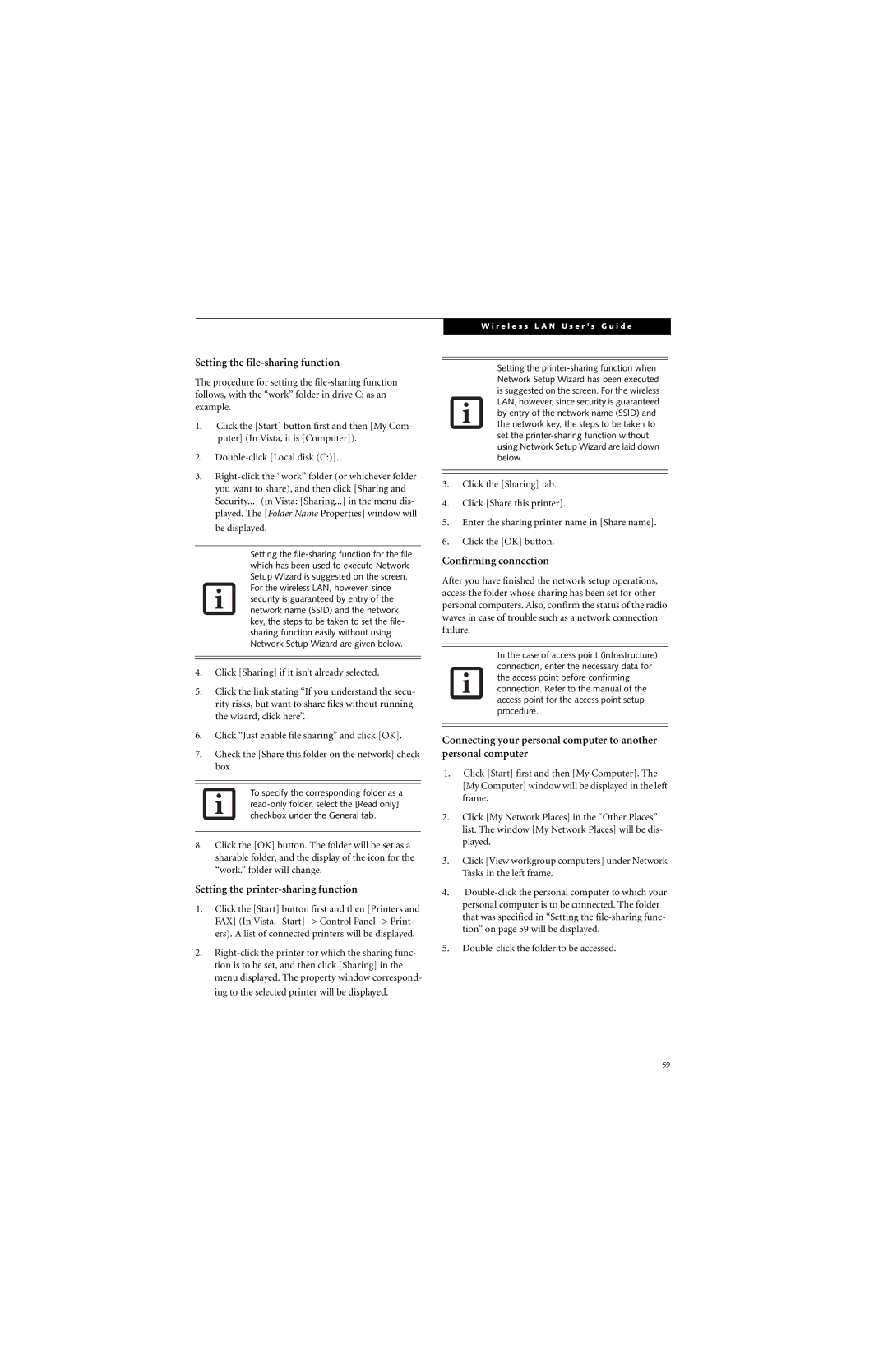 Fujitsu P7230 manual Setting the file-sharing function 