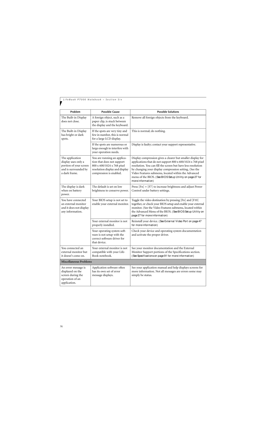 Fujitsu P7230 manual Menu of the BIOS. See Bios Setup Utility on page 27 for 