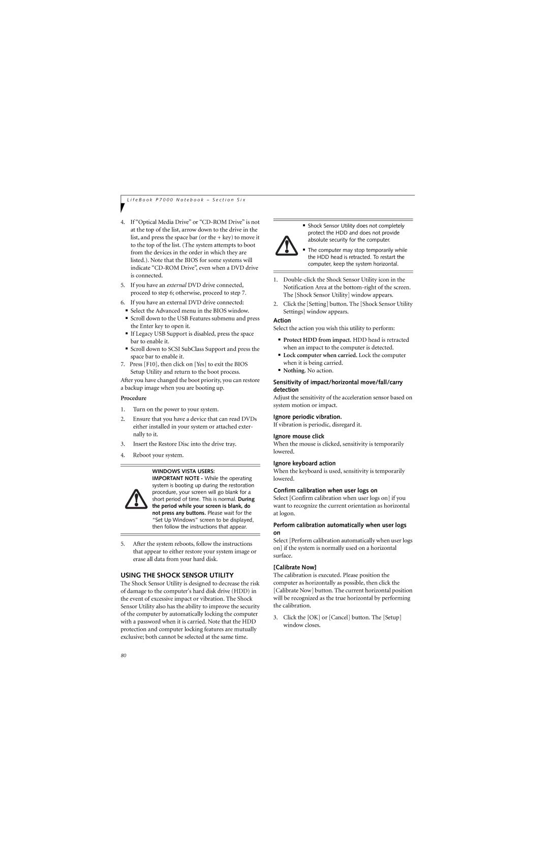 Fujitsu P7230 manual Using the Shock Sensor Utility 