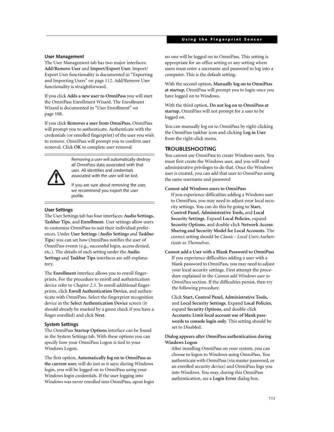 Fujitsu P7230 manual Troubleshooting, User Management, User Settings, System Settings 