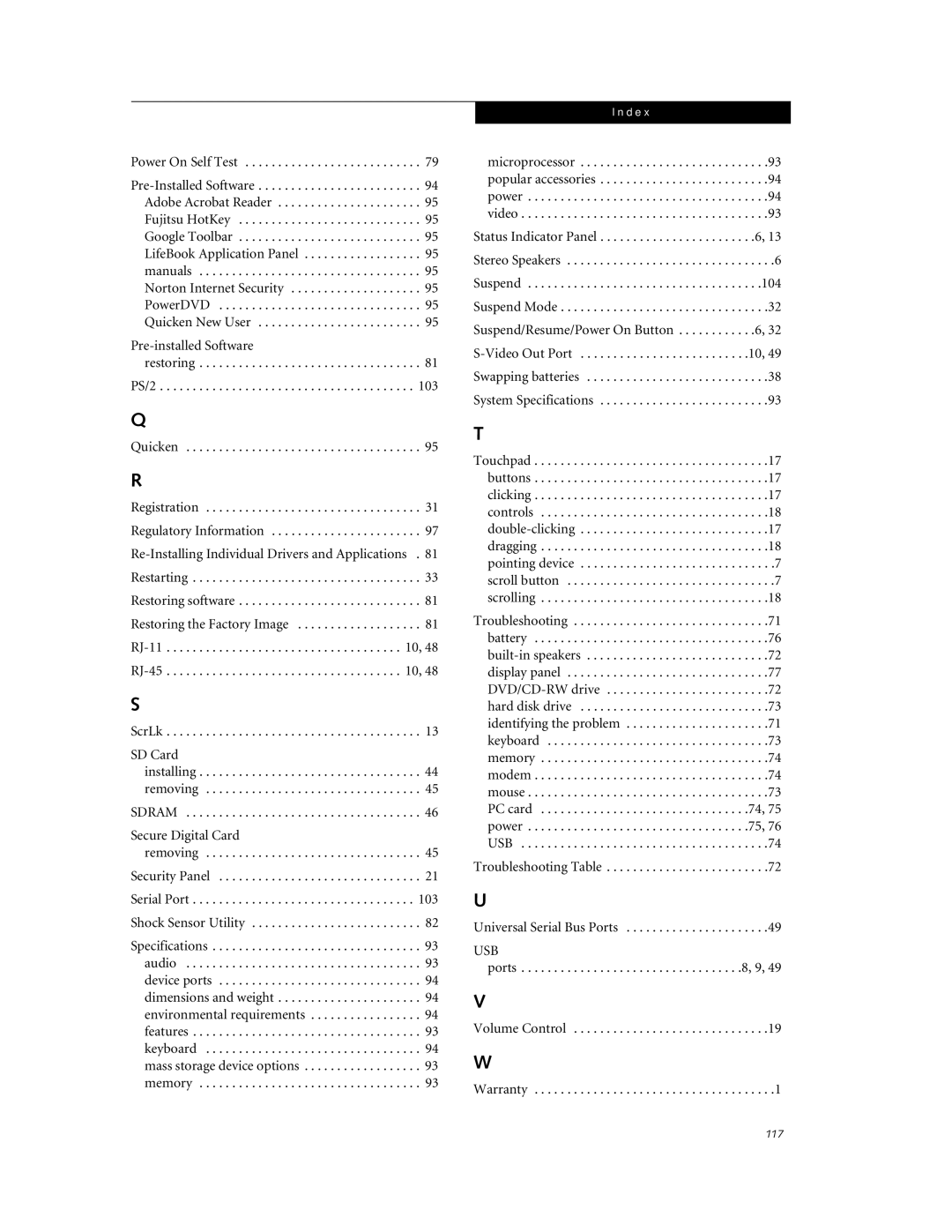 Fujitsu P7230 manual Power On Self Test, Troubleshooting Table Universal Serial Bus Ports 