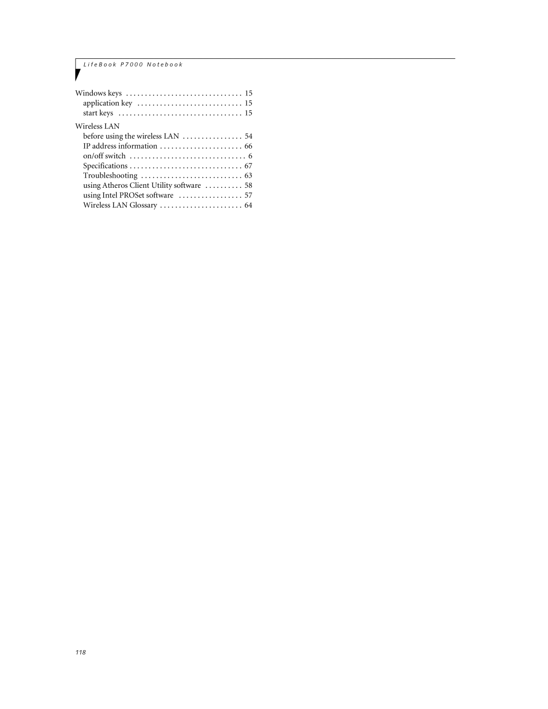 Fujitsu P7230 manual Wireless LAN 